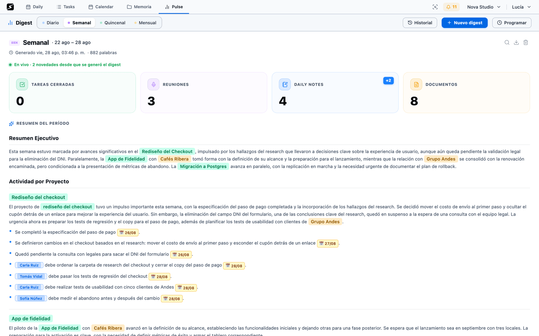 The weekly digest generated by secondbrain