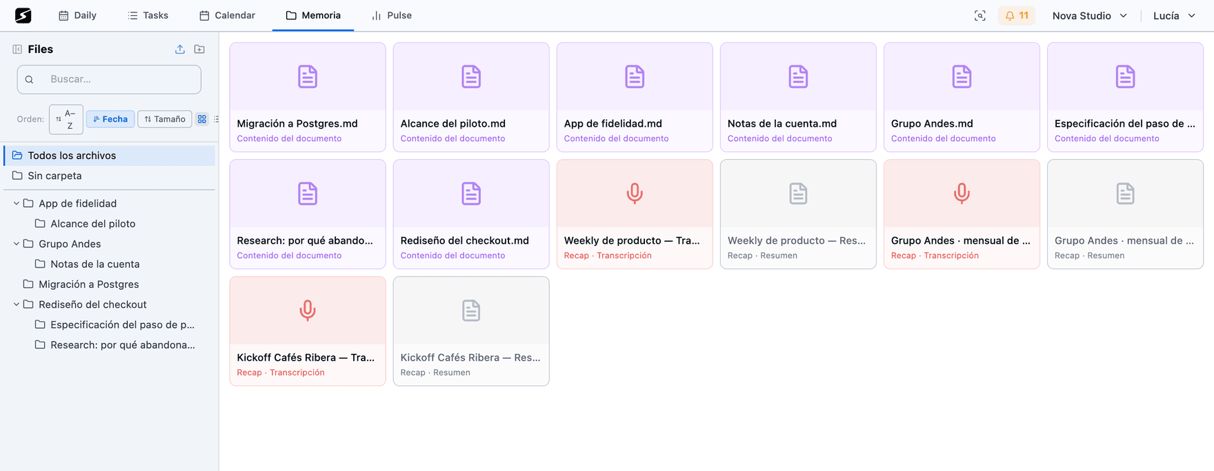 The workspace's file grid