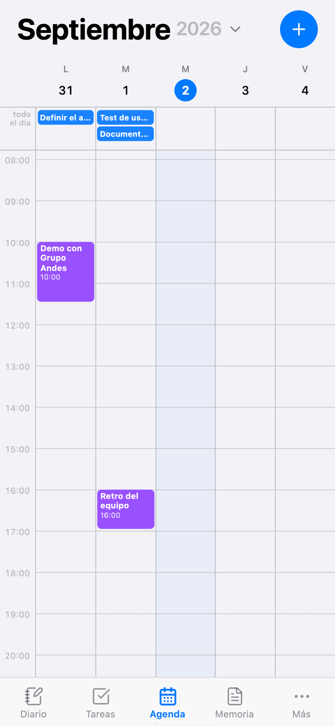 The phone calendar in month and week views