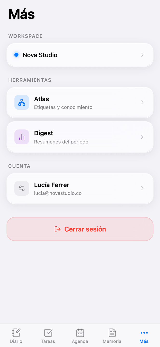 The More screen on the phone