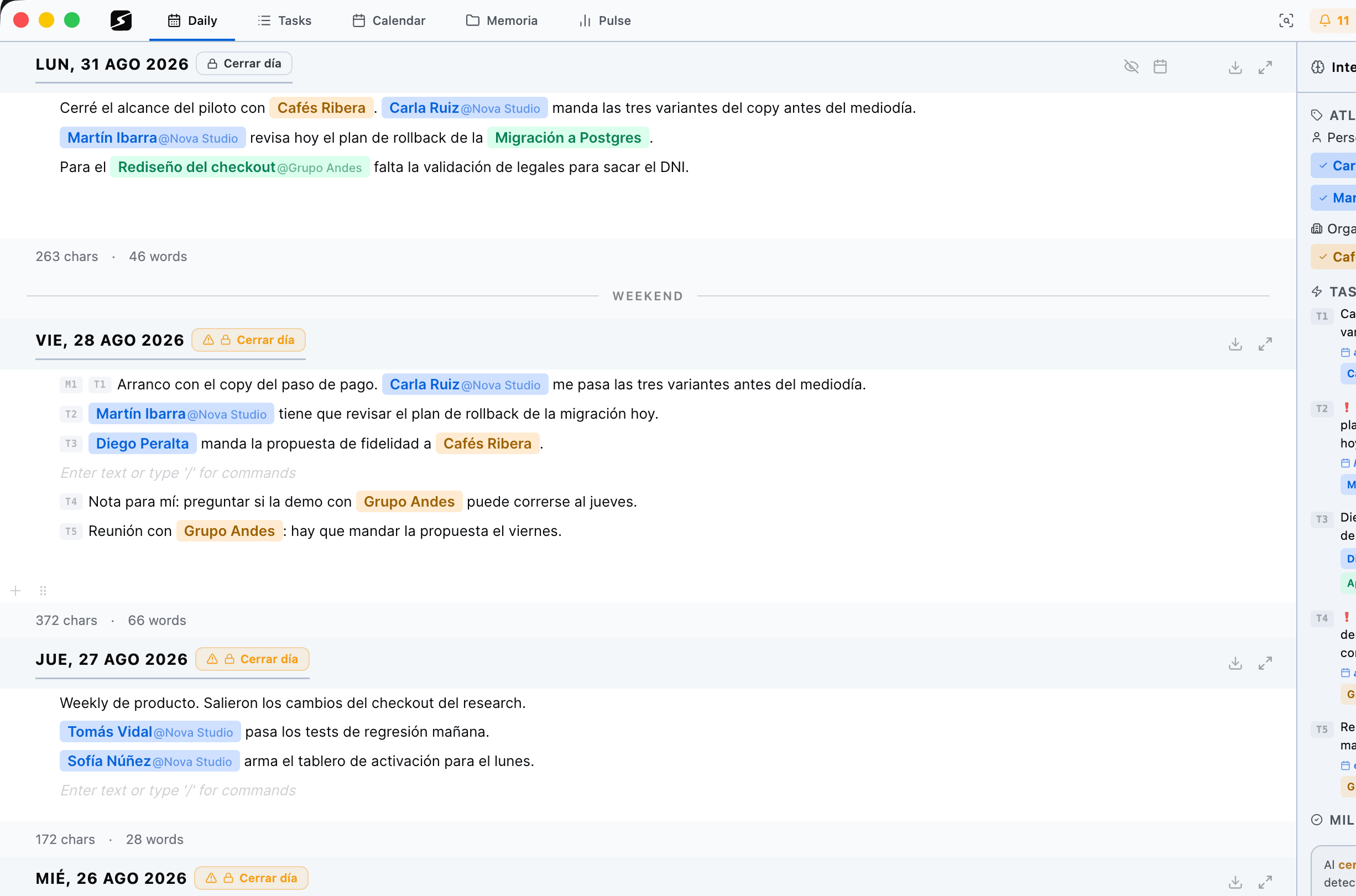 secondbrain daily agenda with tasks and assistant